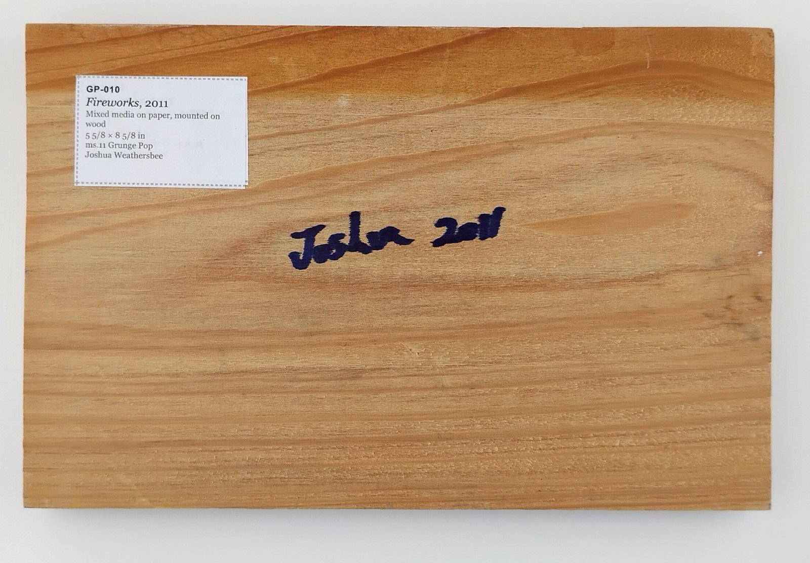 Back of Fireworks, showing signature and label
